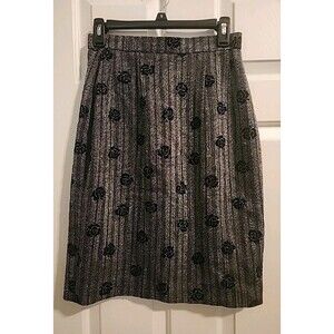 Farideh London Skirt 6 100% Silk Black Rose Knee Length Lined Floral Business